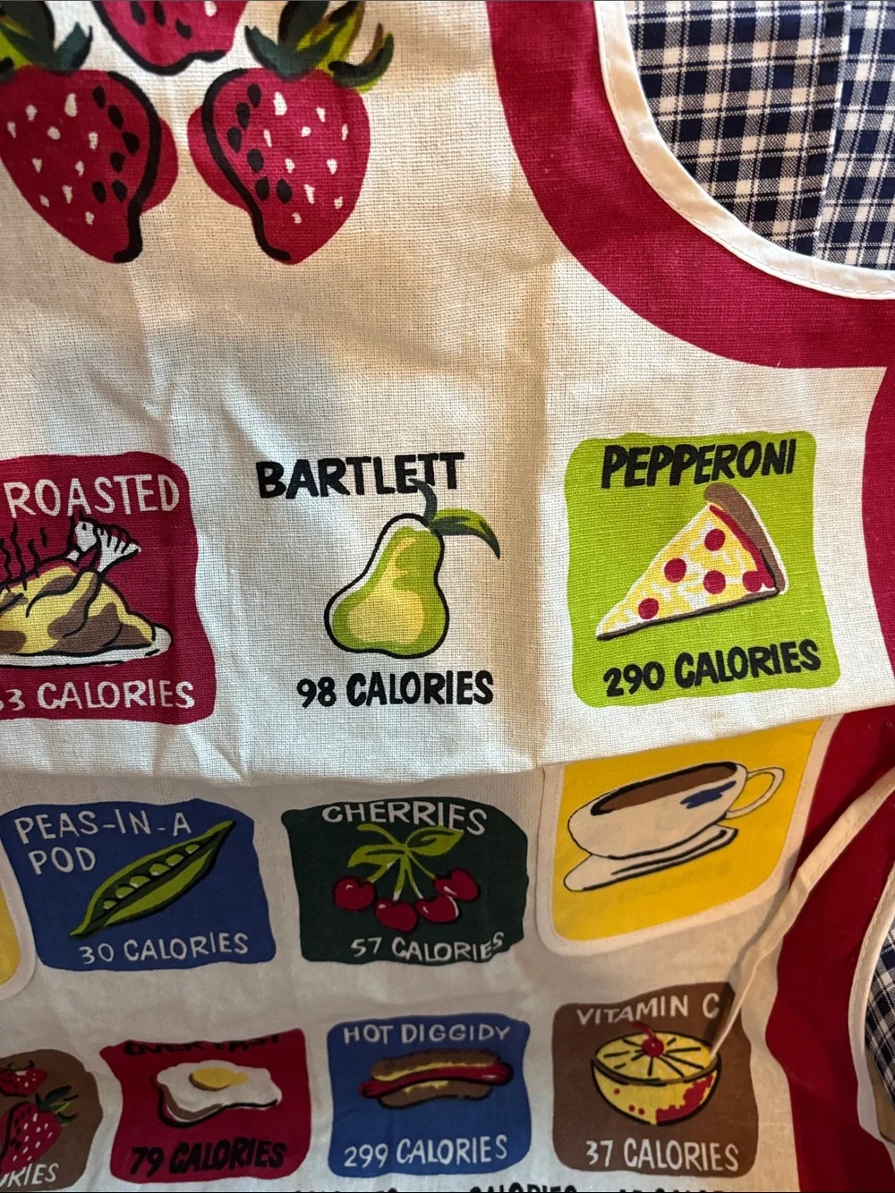 Kitchen Apron with Fruit & Calorie Print - Red Accent